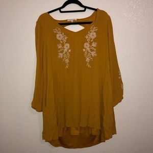 Mustard, daisy designed, back cutout, sundress.